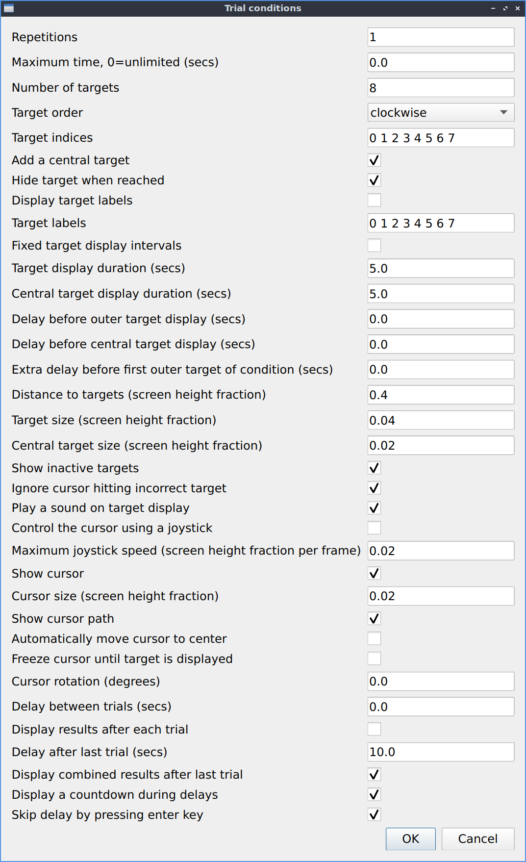 trial conditions dialog